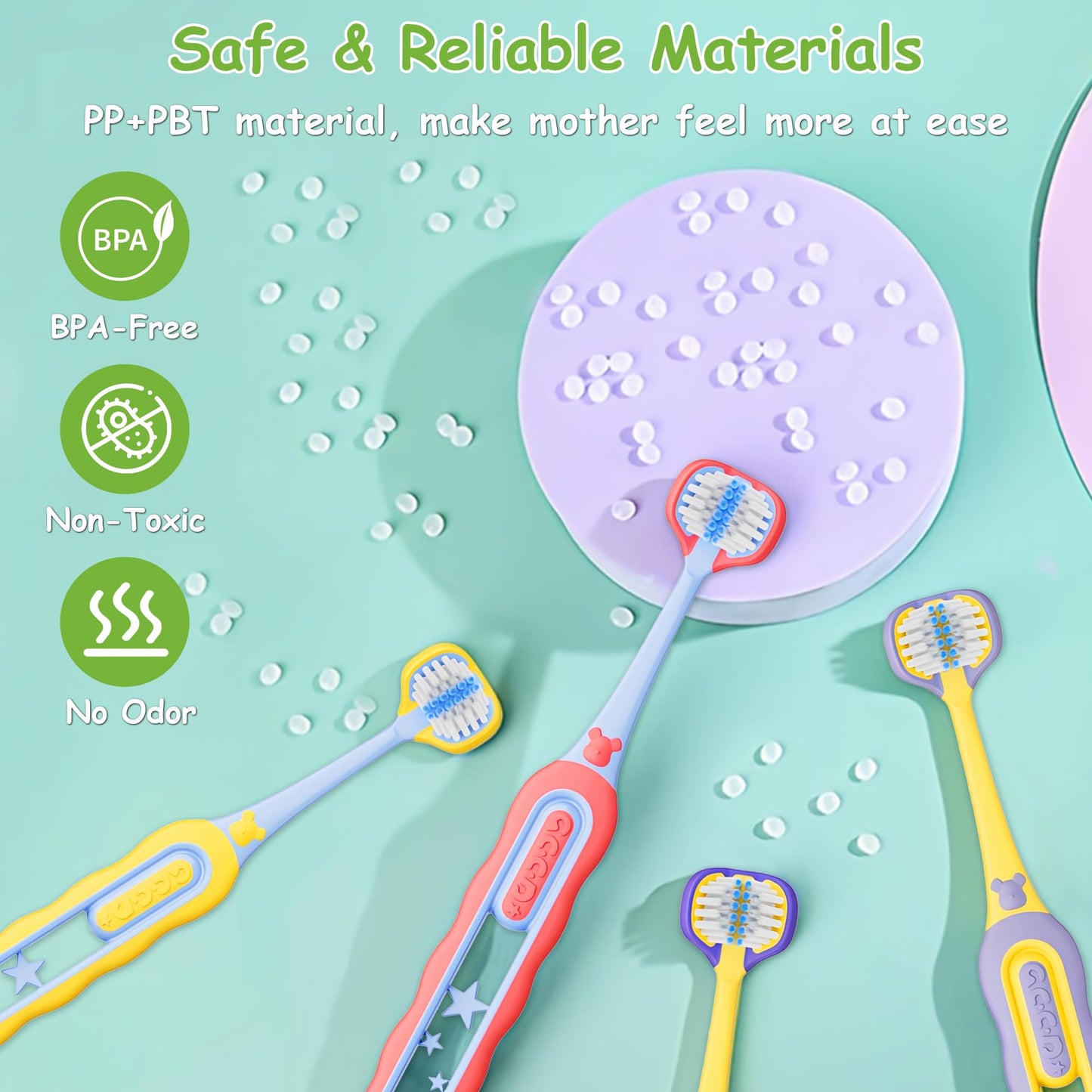 PANIMOSI Toddler Toothbrush 4 Pack – 3-Sided 360° Kids Toothbrush for Ages 1-12, Soft Bristles