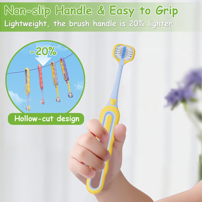 PANIMOSI Toddler Toothbrush 4 Pack – 3-Sided 360° Kids Toothbrush for Ages 1-12, Soft Bristles