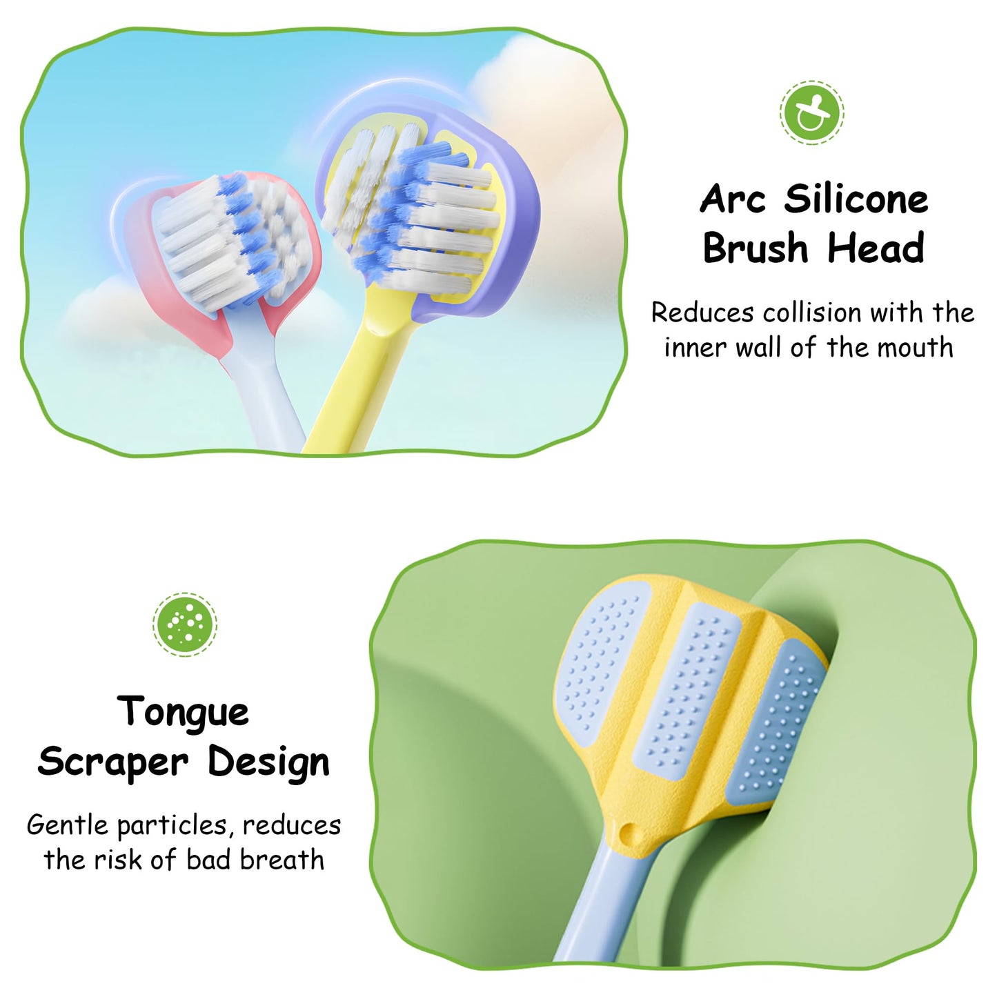 PANIMOSI Toddler Toothbrush 4 Pack – 3-Sided 360° Kids Toothbrush for Ages 1-12, Soft Bristles