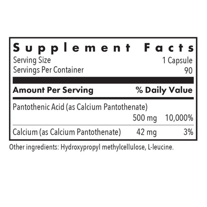 Allergy Research Group Pantothenic Acid (Vitamin B5) 500mg - 90 Count Vegetarian Capsules