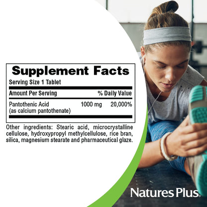 NaturesPlus Pantothenic Acid, Sustained Release - 1000 mg | 60 Tablets | High-Potency Vitamin B5, Vegetarian & Gluten Free