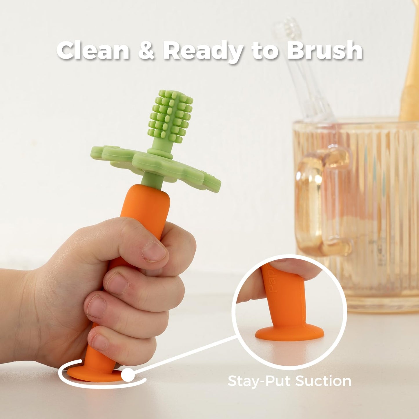 Papablic Baby Toothbrush Teether - 360° Carrot Teether for 6-12 Months