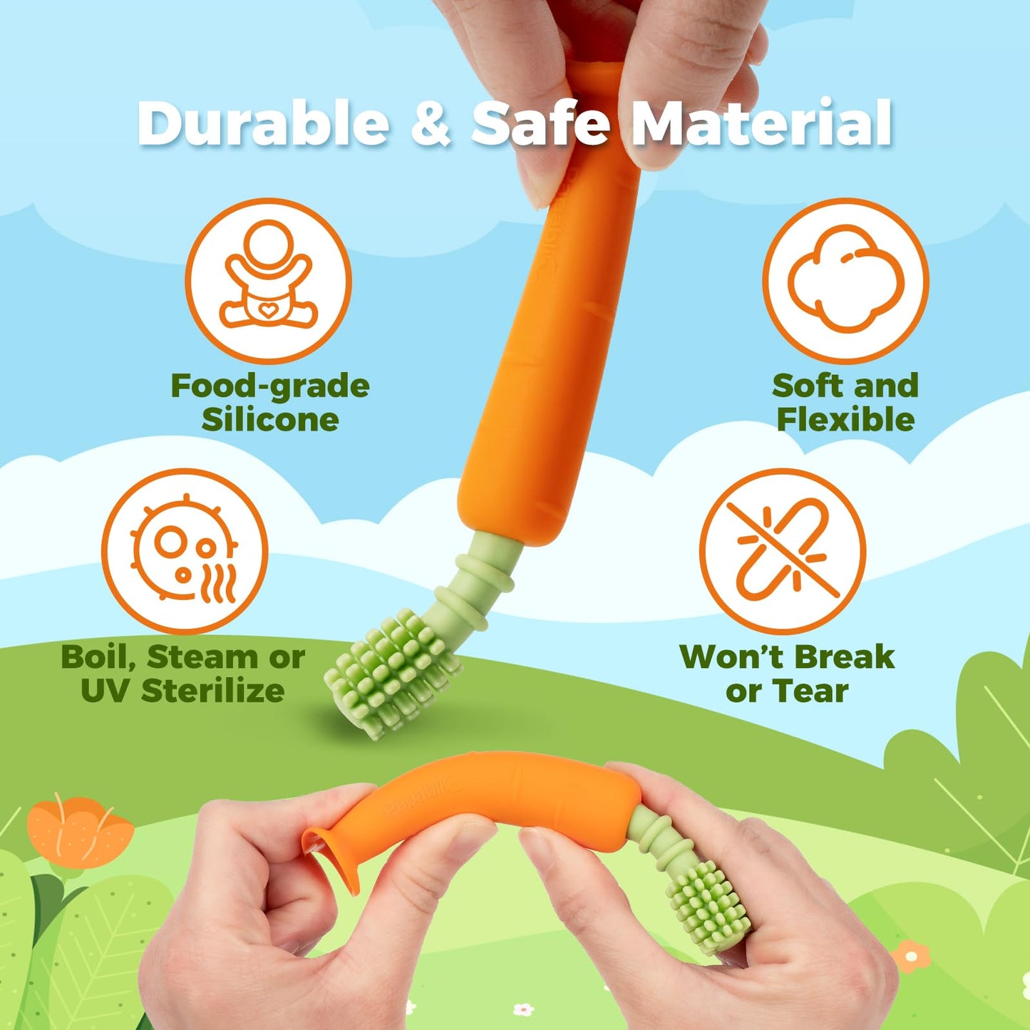 Papablic Baby Toothbrush Teether - 360° Carrot Teether for 6-12 Months