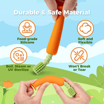 Papablic Baby Toothbrush Teether - 360° Carrot Teether for 6-12 Months