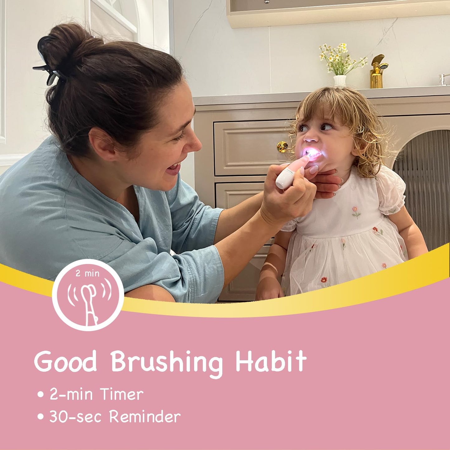 Papablic BabyHandy 2-Stage Sonic Electric Toothbrush for Babies & Toddlers 0-3 Years – Pink