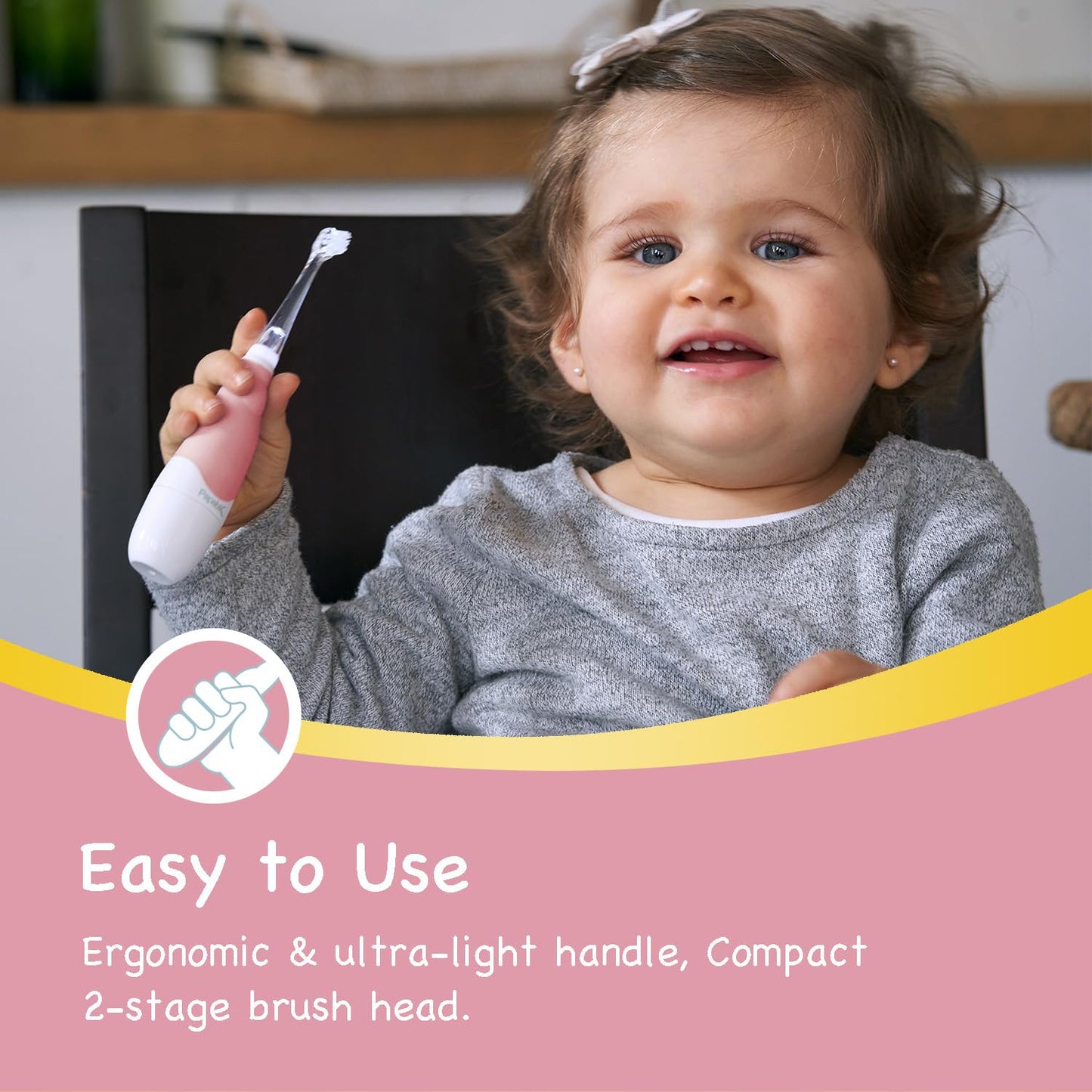 Papablic BabyHandy 2-Stage Sonic Electric Toothbrush for Babies & Toddlers 0-3 Years – Pink