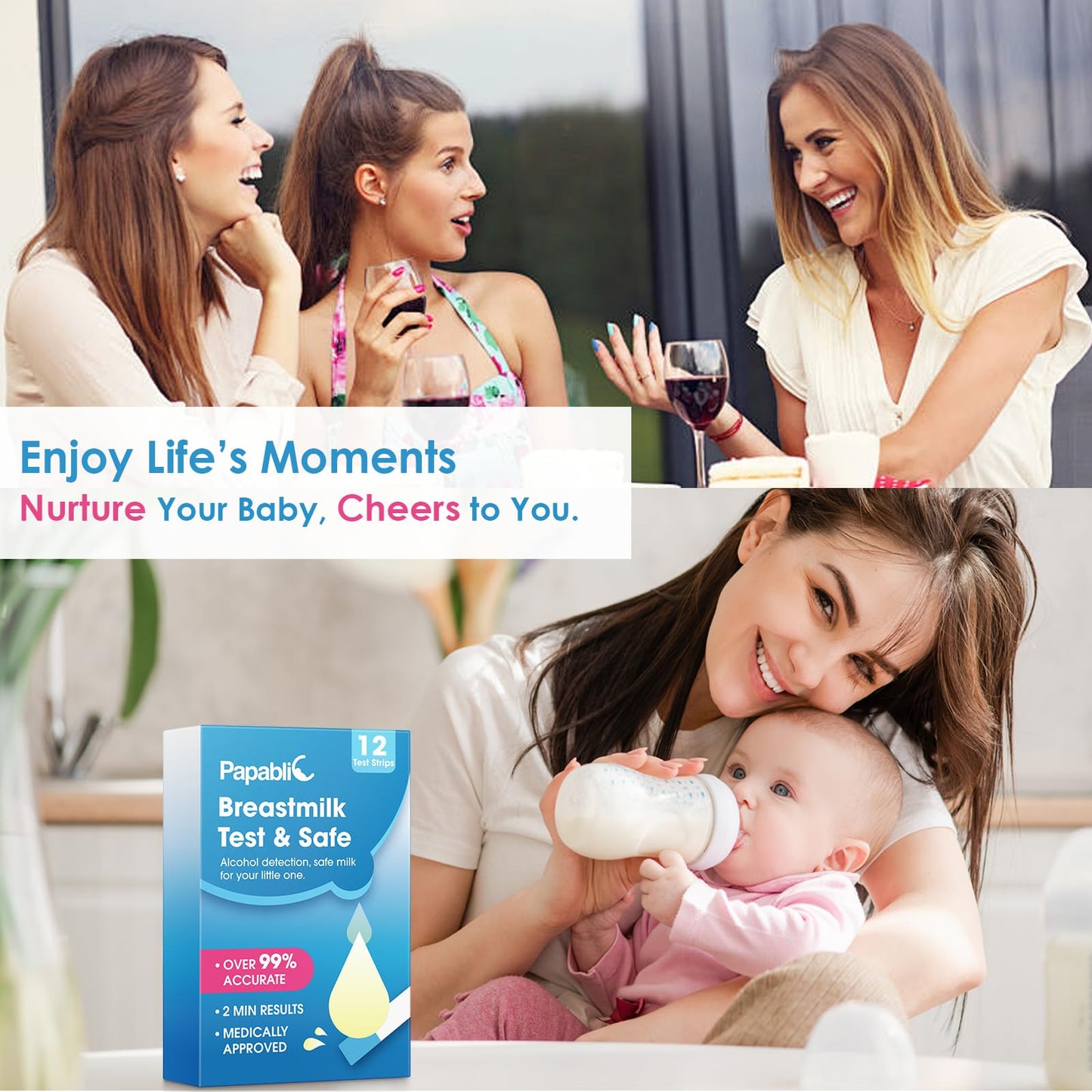 Papablic Breast Milk Alcohol Test Strips - Quick 2-Minute Results, 12 Pcs