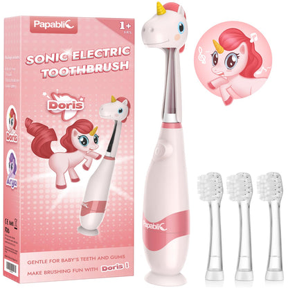 Papablic Doris Toddler Sonic Toothbrush for Ages 1–3 | Unicorn Cover, LED Timer
