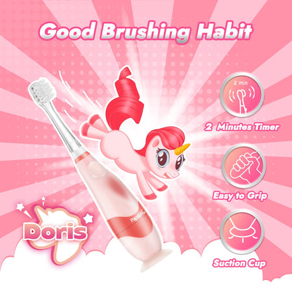 Papablic Doris Toddler Sonic Toothbrush for Ages 1–3 | Unicorn Cover, LED Timer