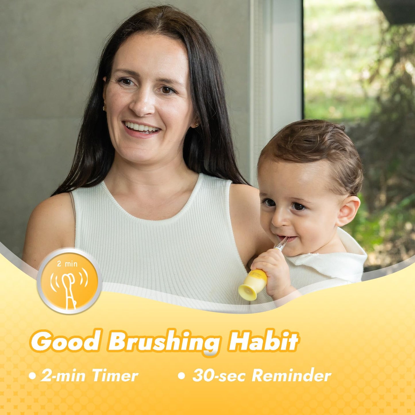 Papablic Toddler Sonic Electric Toothbrush – Bunny Cover, Ages 1-3, 2 Brush Heads