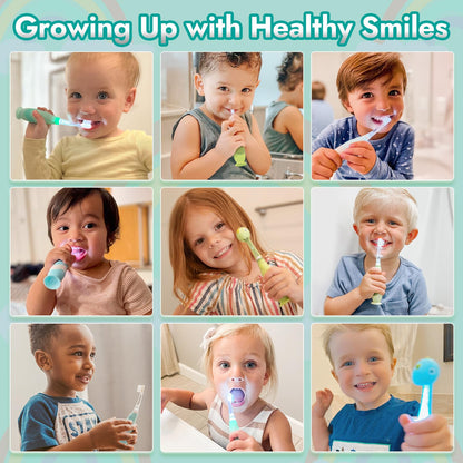 Papablic Jo Toddler Sonic Electric Toothbrush (Ages 1-3) – Dino Cover, 4 Brush Heads, LED Timer