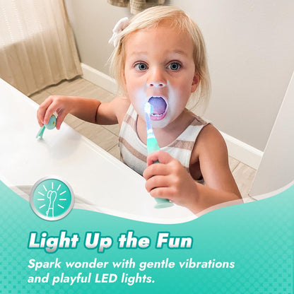 Papablic Jo Toddler Sonic Electric Toothbrush (Ages 1-3) – Dino Cover, 4 Brush Heads, LED Timer