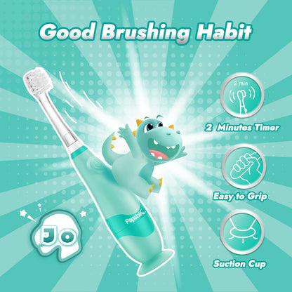 Papablic Jo Toddler Sonic Electric Toothbrush (Ages 1-3) – Dino Cover, 4 Brush Heads, LED Timer