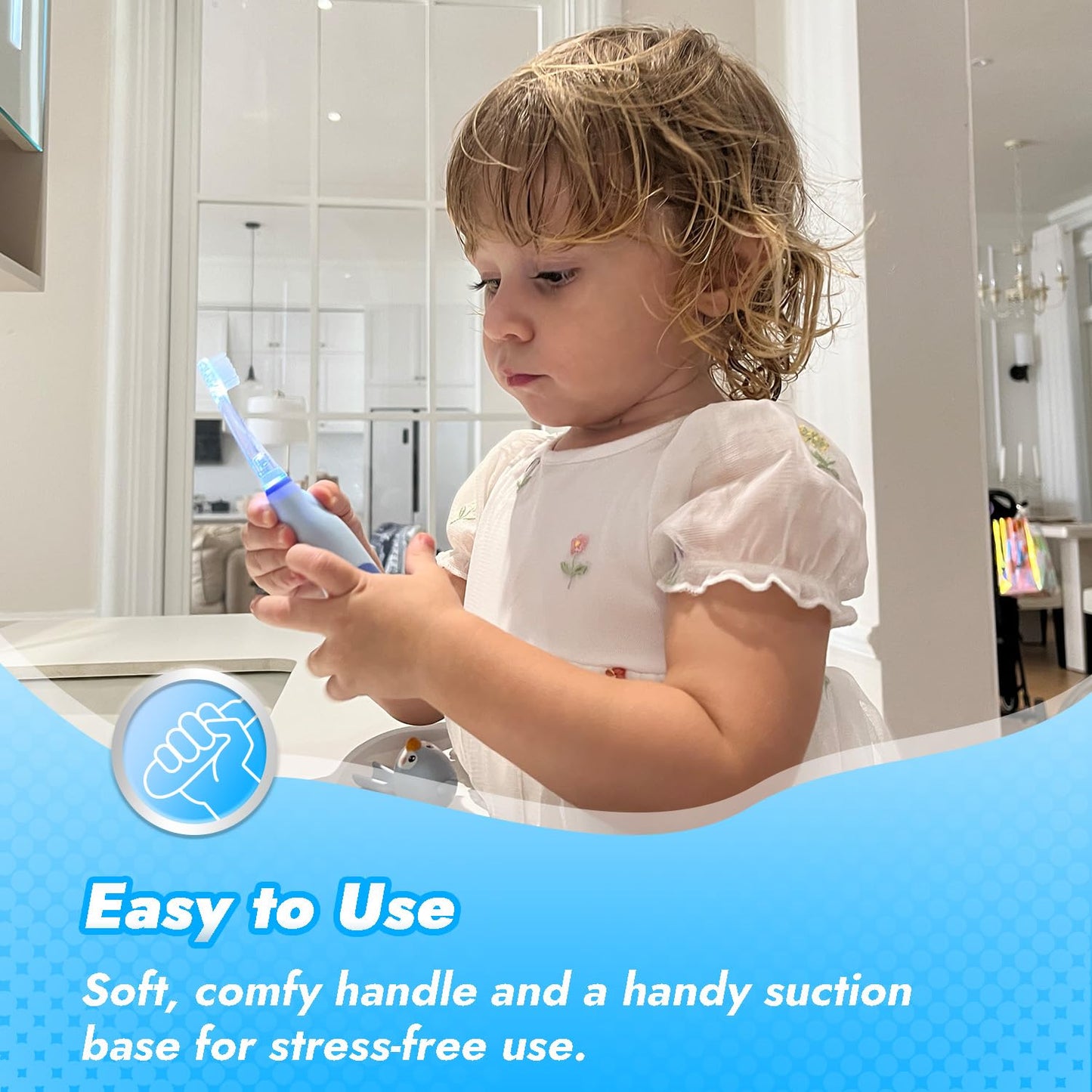 Papablic Pippin Toddler Sonic Electric Toothbrush for Ages 1-3 | Penguin Cover, LED Timer