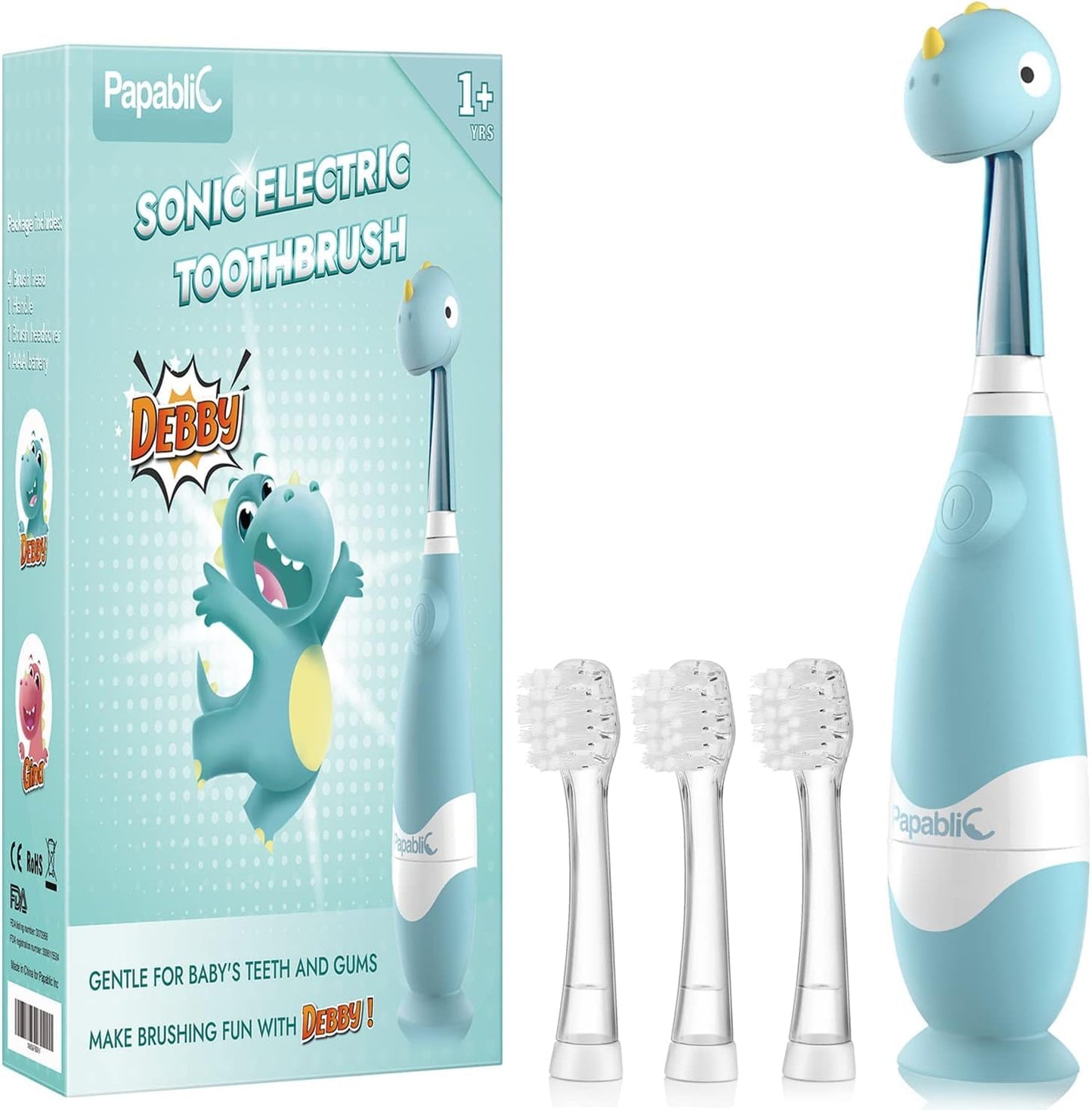 Papablic Toddler Sonic Electric Toothbrush for 1-3 Years | Debby Dino Cover
