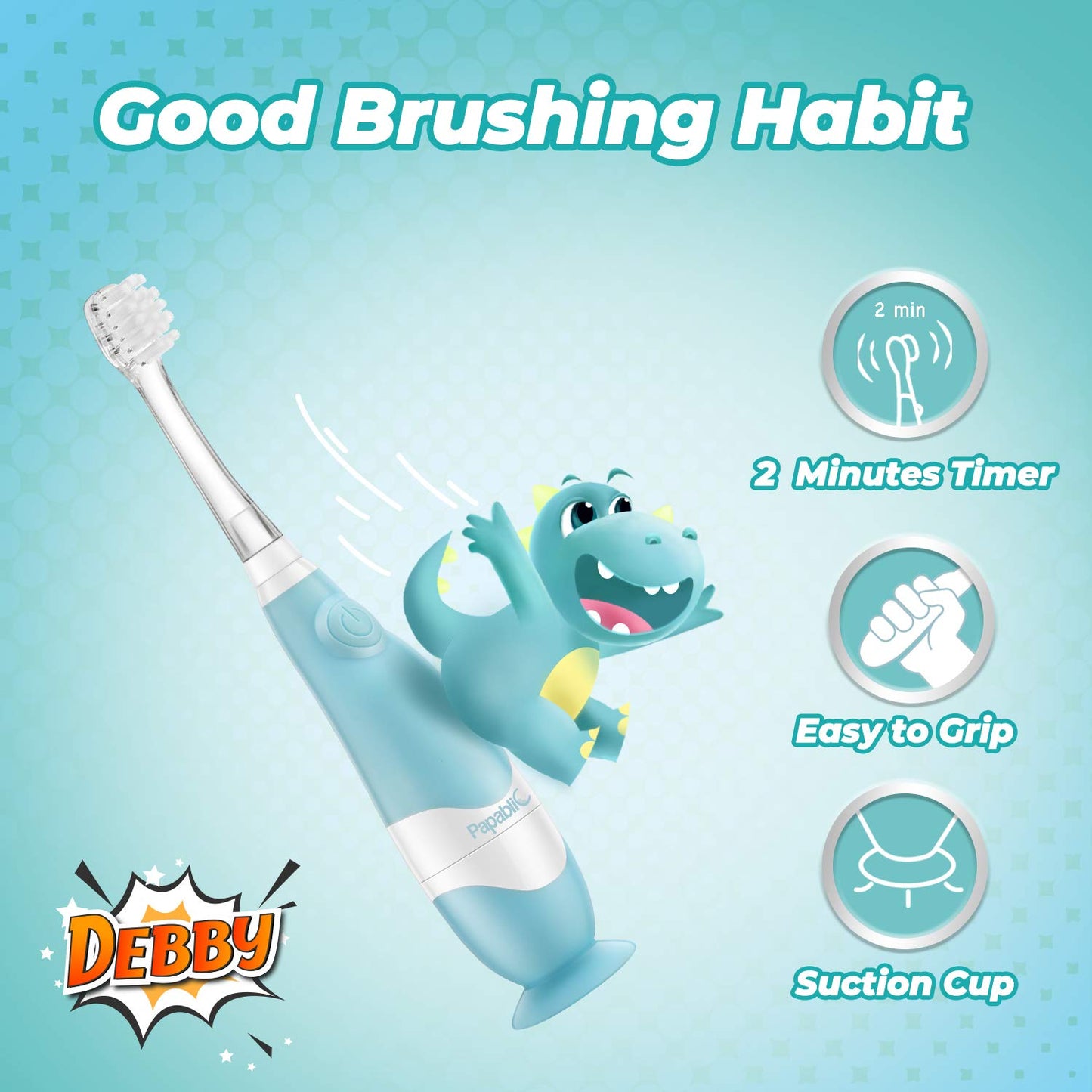 Papablic Toddler Sonic Electric Toothbrush for 1-3 Years | Debby Dino Cover