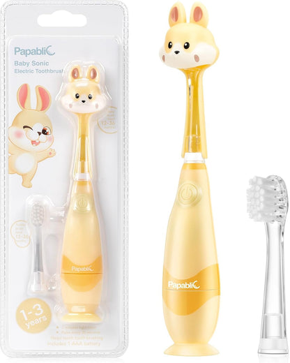 Papablic Toddler Sonic Electric Toothbrush – Bunny Cover, Ages 1-3, 2 Brush Heads