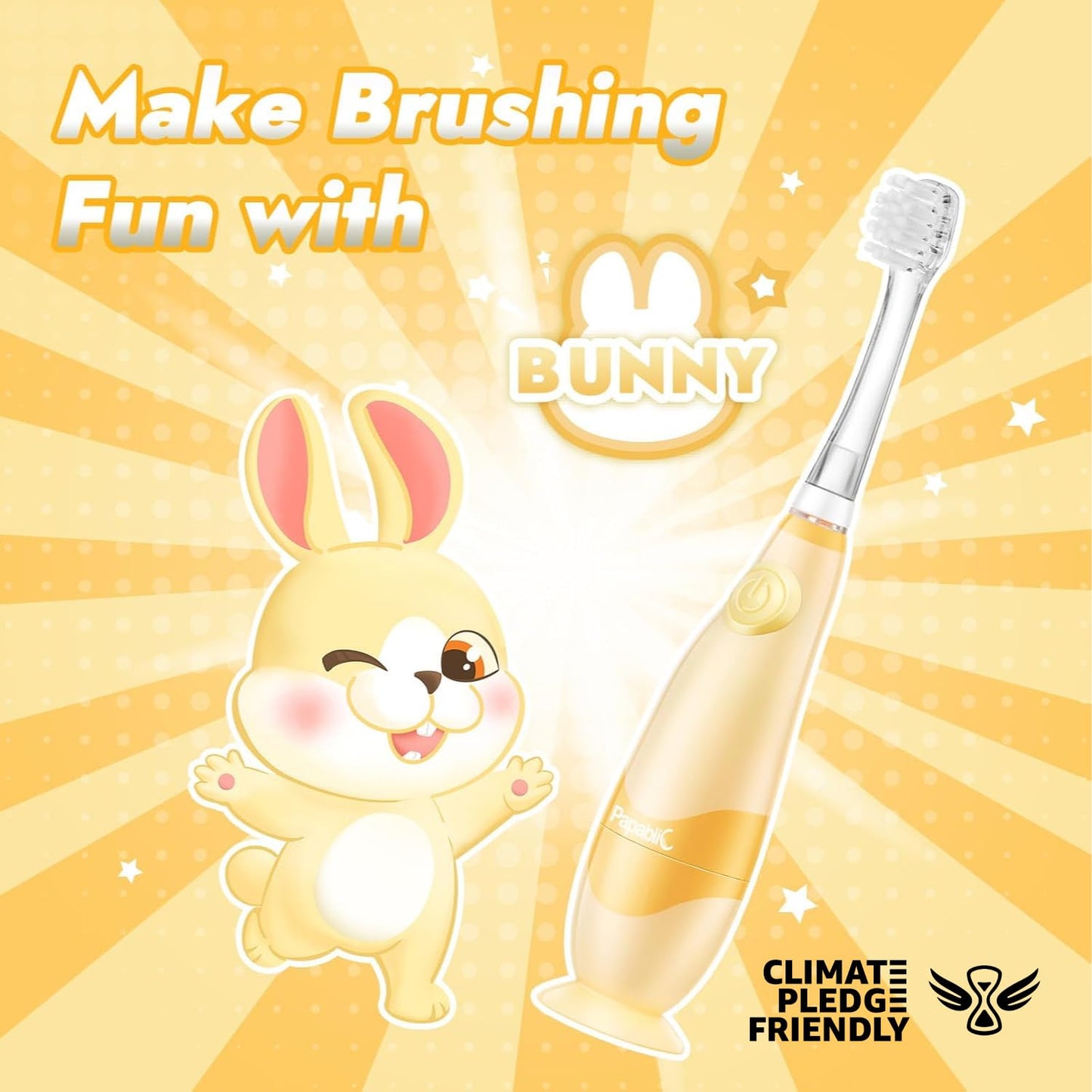 Papablic Toddler Sonic Electric Toothbrush – Bunny Cover, Ages 1-3, 2 Brush Heads