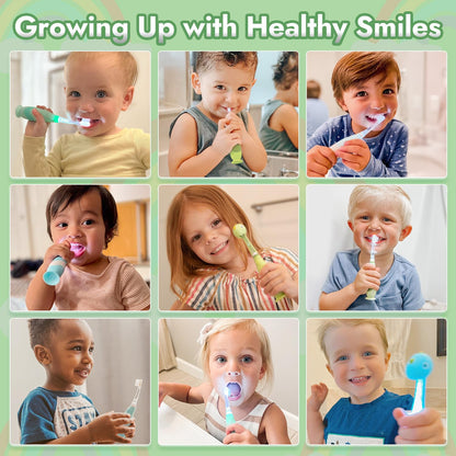 Papablic Toddler Sonic Electric Toothbrush Max for Ages 1-3 | Dino Cover, LED Timer, 2 Brush Heads