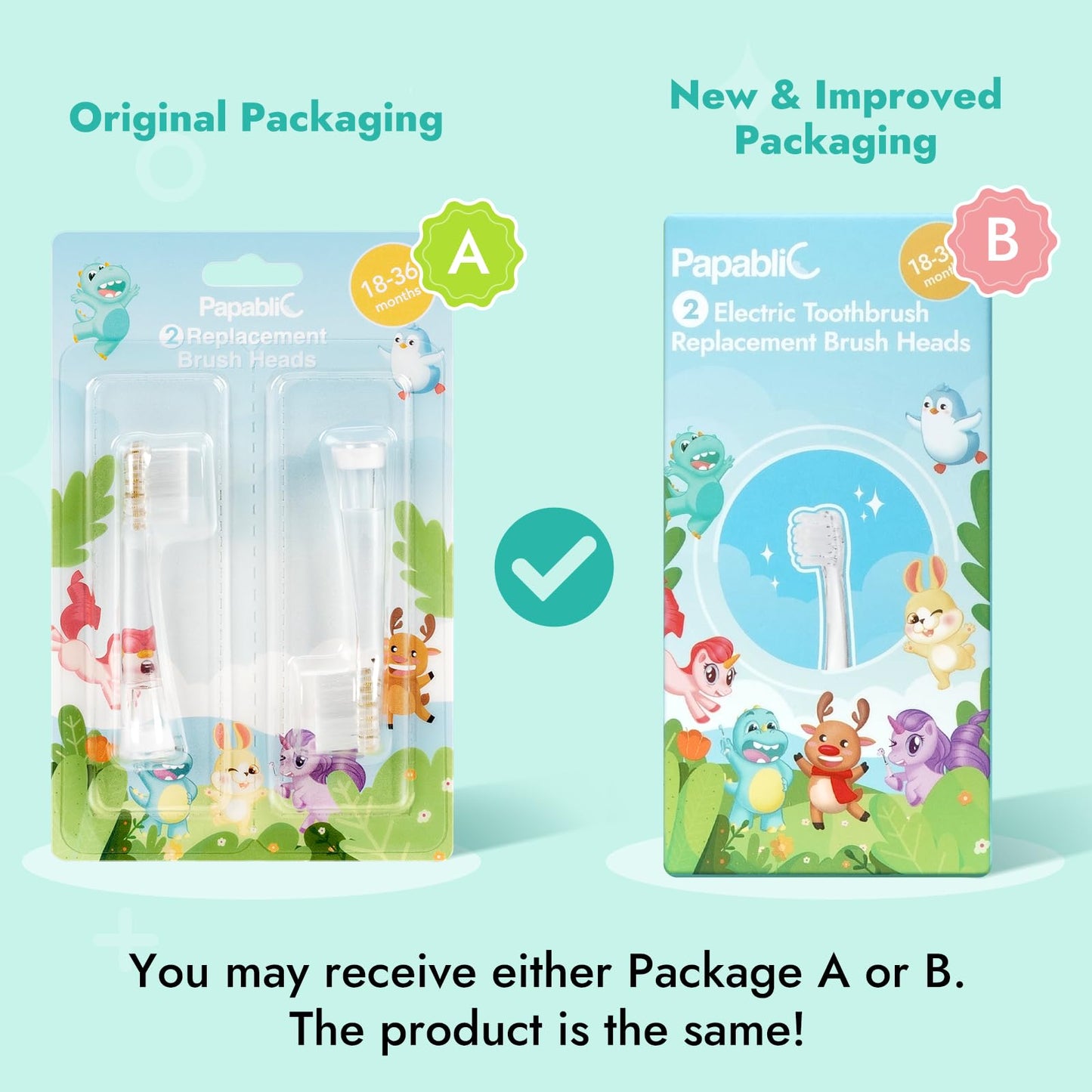 Papablic Replacement Toothbrush Heads - 2 Count | Compatible with Papablic BabyHandy & Toddler Sonic Electric Toothbrushes (18-36 Months)