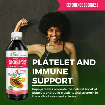 Papaya Leaf Blood Support Liquid - 15X Strength | Healthy Platelets & Digestion - 12oz