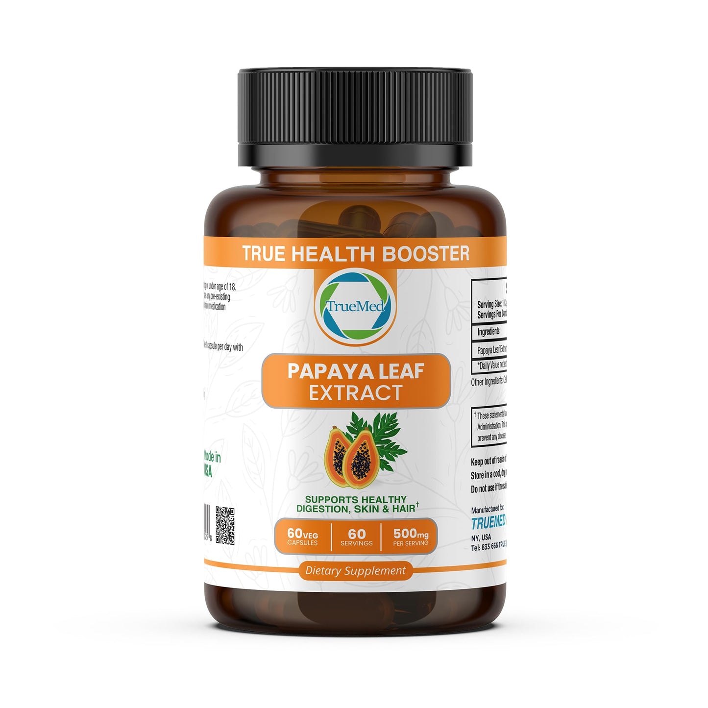 Papaya Leaf Extract 500 mg – 4X Strength, 60 Capsules | Immune Support, Digestion & Antioxidant