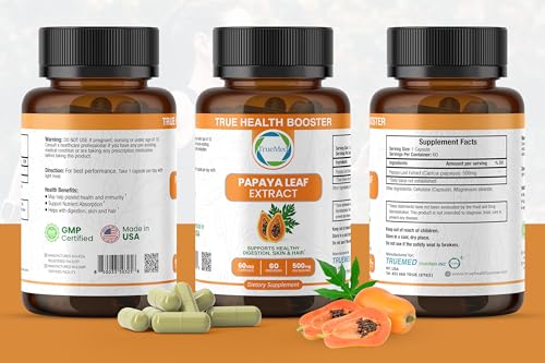 Papaya Leaf Extract 500 mg – 4X Strength, 60 Capsules | Immune Support, Digestion & Antioxidant