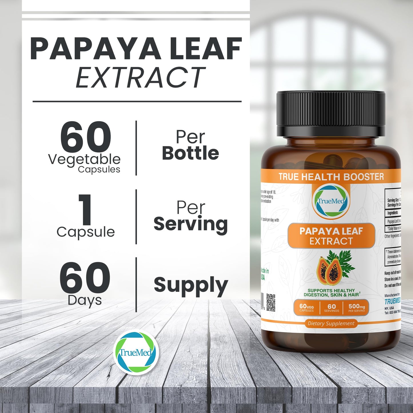 Papaya Leaf Extract 500 mg – 4X Strength, 60 Capsules | Immune Support, Digestion & Antioxidant