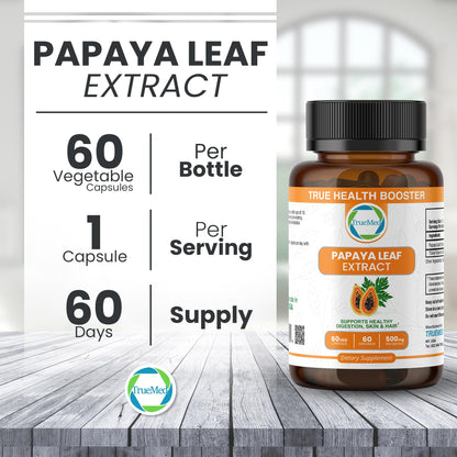 Papaya Leaf Extract 500 mg – 4X Strength, 60 Capsules | Immune Support, Digestion & Antioxidant