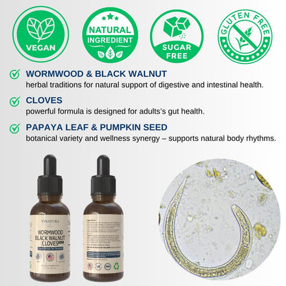 VINATURA Wormwood Black Walnut Cloves Liquid - Detox & Digestive Support, 2 fl oz