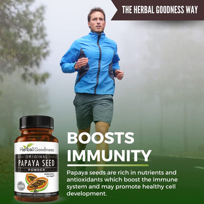 Herbal Goodness Papaya Seeds Powder Capsules – 600mg x 60, Organic Papain Enzymes for Digestion