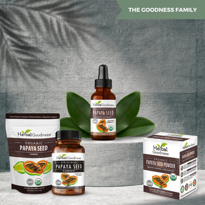 Herbal Goodness Papaya Seeds Powder Capsules – 600mg x 60, Organic Papain Enzymes for Digestion