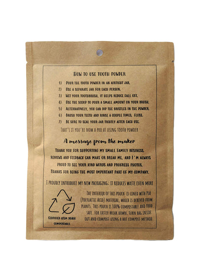 Zero Waste Tooth Powder – Organic Vegan Fluoride Free, Peppermint Flavor, 6 Month Supply