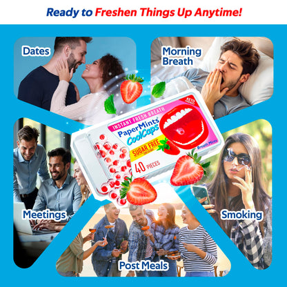 PaperMints CoolCaps Strawberry Breath Mints - Sugar-Free 4 Pack (160 caps)