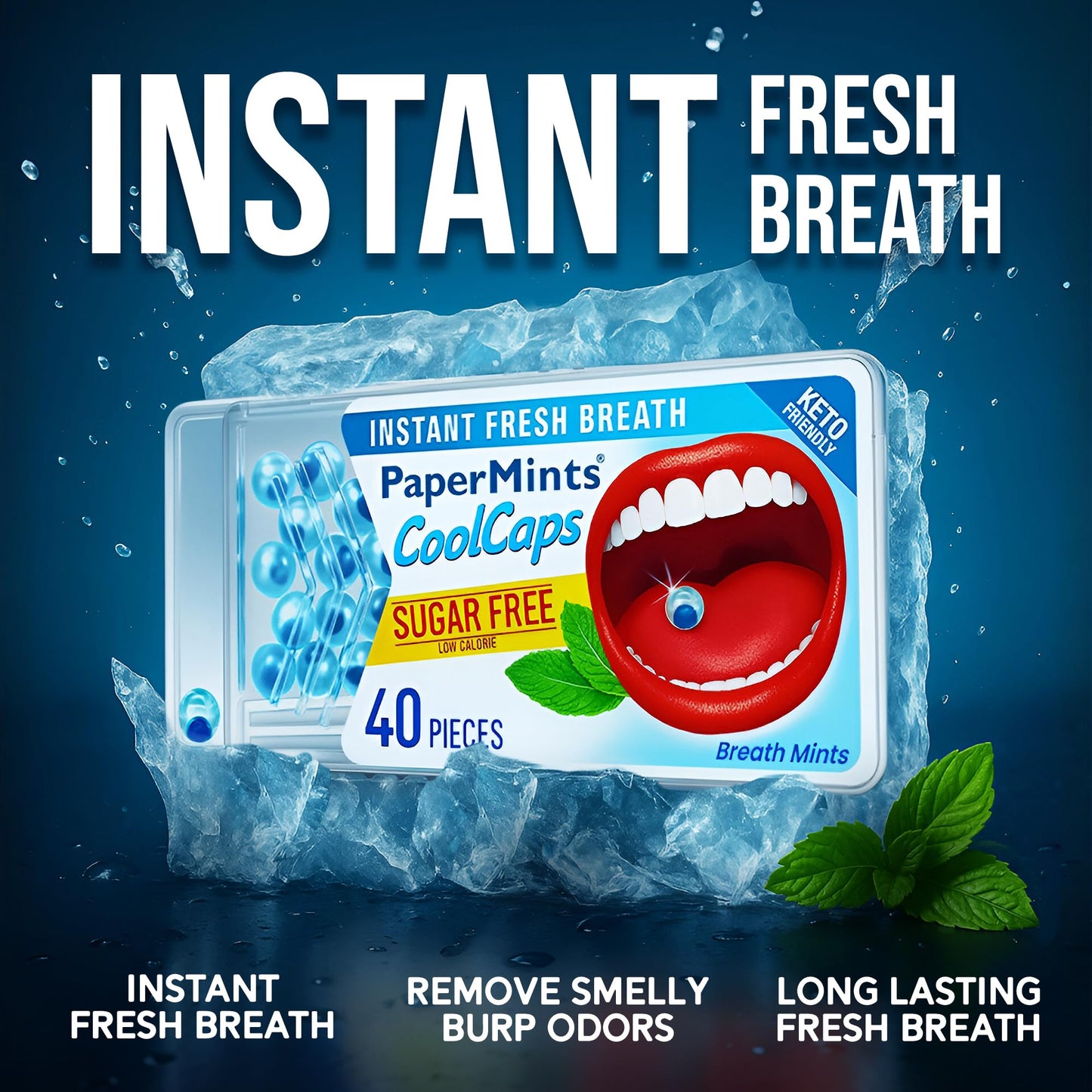 PaperMints CoolCaps Breath Mints Peppermint – Dual-Action Liquid Capsules, Instant Fresh Breath, Sugar-Free, 4 Pack of 40 (160 Total)
