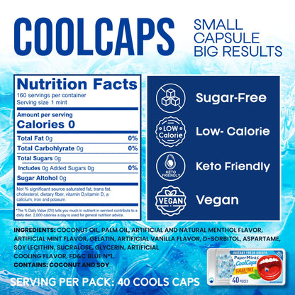 PaperMints CoolCaps Breath Mints Peppermint – Dual-Action Liquid Capsules, Instant Fresh Breath, Sugar-Free, 4 Pack of 40 (160 Total)