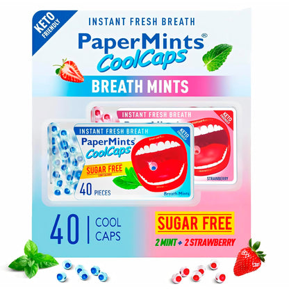 Papermints CoolCaps - Instant Fresh Breath Mints Sugar-Free 4-Pack (160 capsules)