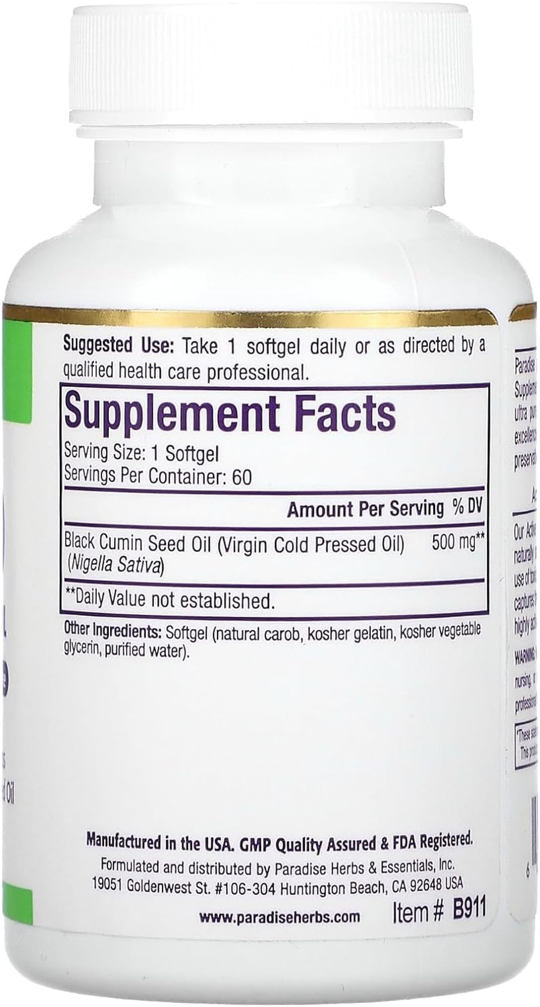 Paradise Black Seed Oil – Immune Support, Antioxidants, Ultra Pure, Vegan (60 Softgels Pack of 2)