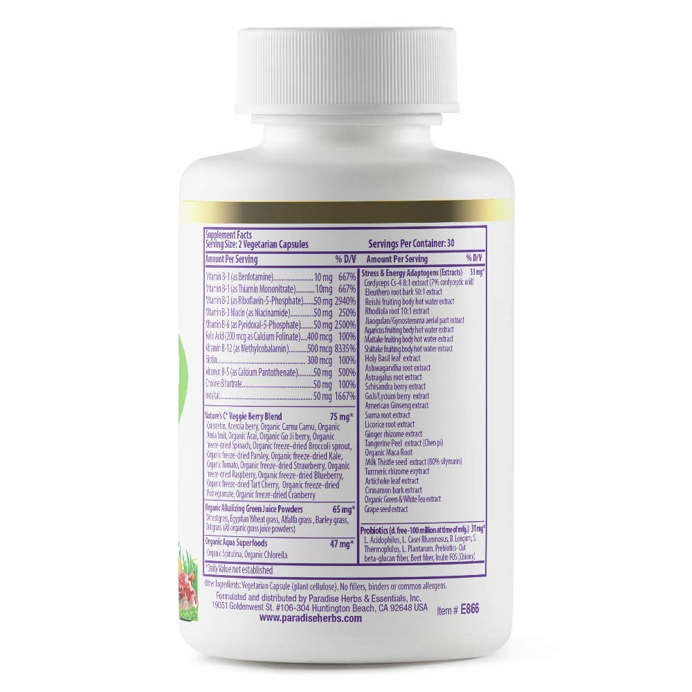 Paradise Herbs Earth's Blend B-Complex — Methylated B Vitamins + Superfoods, 60 Capsules
