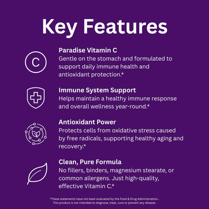 Paradise Earth's Blend Vitamin C with Adaptogens & Organic Greens | 90 Vegetarian Capsules
