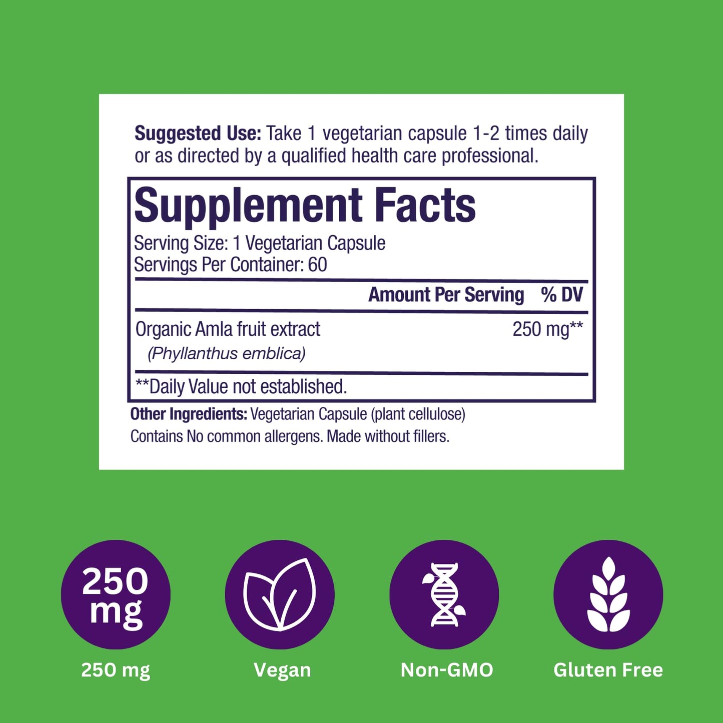 Paradise Herbs Amla 250 mg – Organic Whole Spectrum Vitamin C | Antioxidant & Ayurvedic Supplement | 60 Capsules