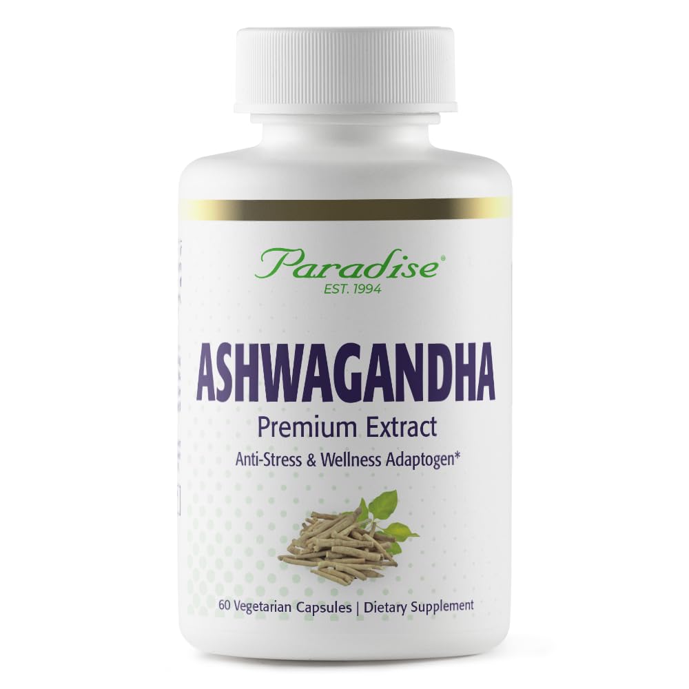 Paradise Herbs Organic Ashwagandha – Ayurvedic Adaptogen, Vegan, Gluten Free (60 Veg Capsules)