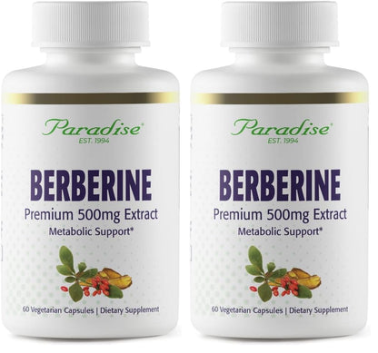 Paradise Herbs Berberine Extract 500 mg – Vegan, Non-GMO, Gluten Free | 60 Veg Capsules (Pack of 2)