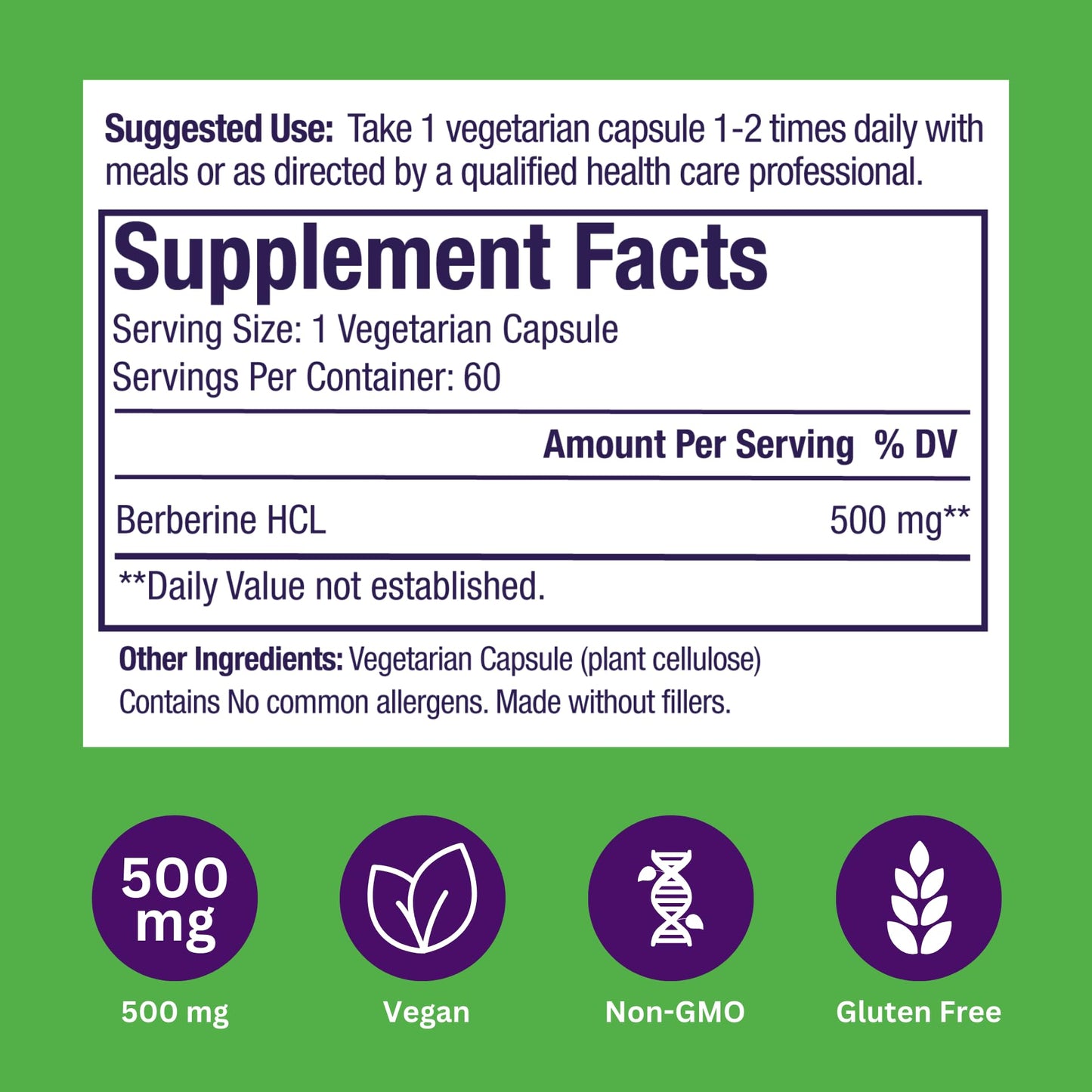 Paradise Herbs Berberine Extract 500 mg – Vegan, Non-GMO, Gluten Free | 60 Veg Capsules (Pack of 2)
