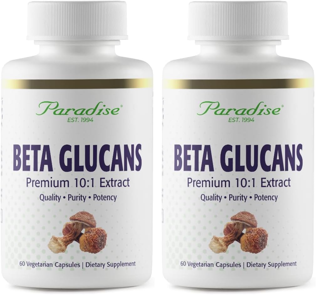 Paradise Herbs Beta Glucans from Yeast-Free Agaricus Mushrooms | Vegan, Gluten Free, Non-GMO | 2 x 60 Vegetarian Capsules
