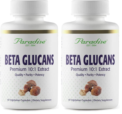 Paradise Herbs Beta Glucans from Yeast-Free Agaricus Mushrooms | Vegan, Gluten Free, Non-GMO | 2 x 60 Vegetarian Capsules
