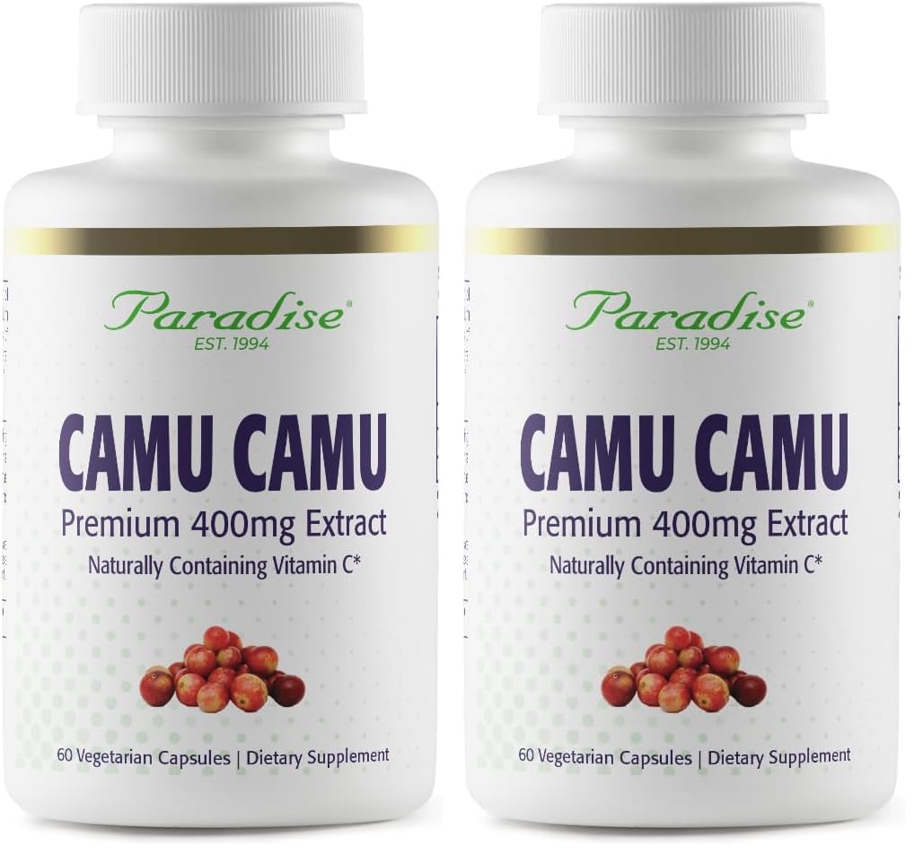 Paradise Herbs Organic Camu Camu Extract 400 mg – Vitamin C Rich, Pure & Potent, Gluten Free, Non-GMO, Vegan, 60 Capsules (Pack of 2)