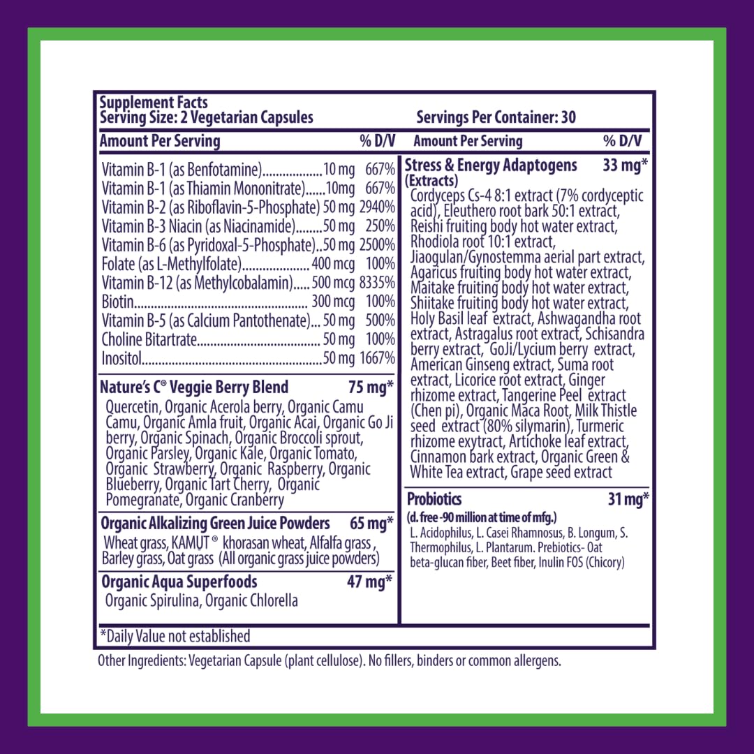 Paradise Herbs Earth's Blend B-Complex | Methylated B Vitamins + Superfoods (60 Caps, Pack of 2)