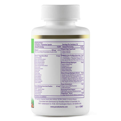 Paradise Herbs Earth's Blend Vitamin C with Nature's C, Adaptogens & Probiotics — ORAC Energy Greens Base, 90 Veg Capsules (Pack of 2)