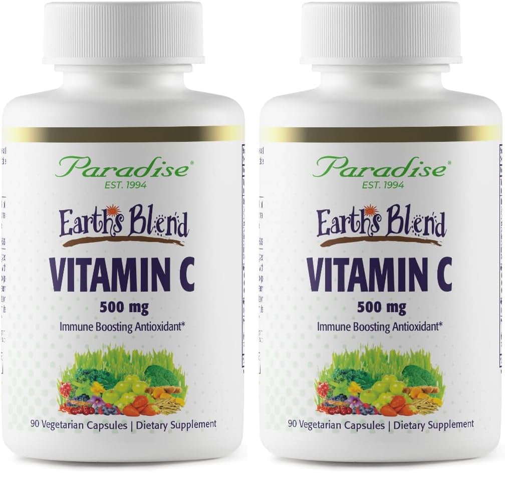 Paradise Herbs Earth's Blend Vitamin C with Nature's C, Adaptogens & Probiotics — ORAC Energy Greens Base, 90 Veg Capsules (Pack of 2)